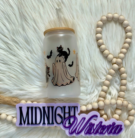 Fall/ Halloween Personalize 16 oz Glass Can