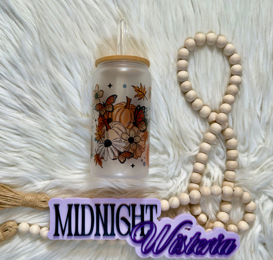 Fall/ Halloween Personalize 16 oz Glass Can